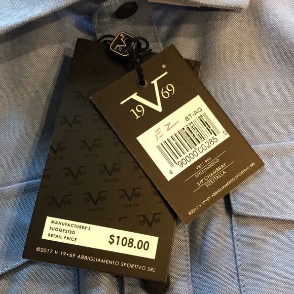 V 19-69 chambray black button shirt. NWT. Small - Picture 8 of 8